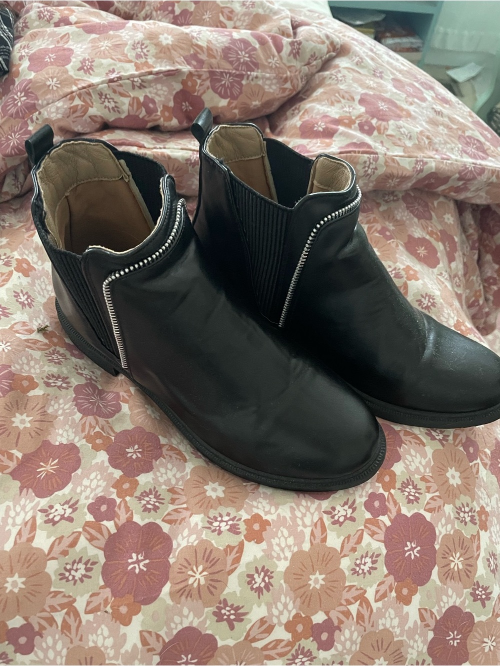 Women's Black Ankle Booties with Decorative Zip Trim - Picture 3 of 6